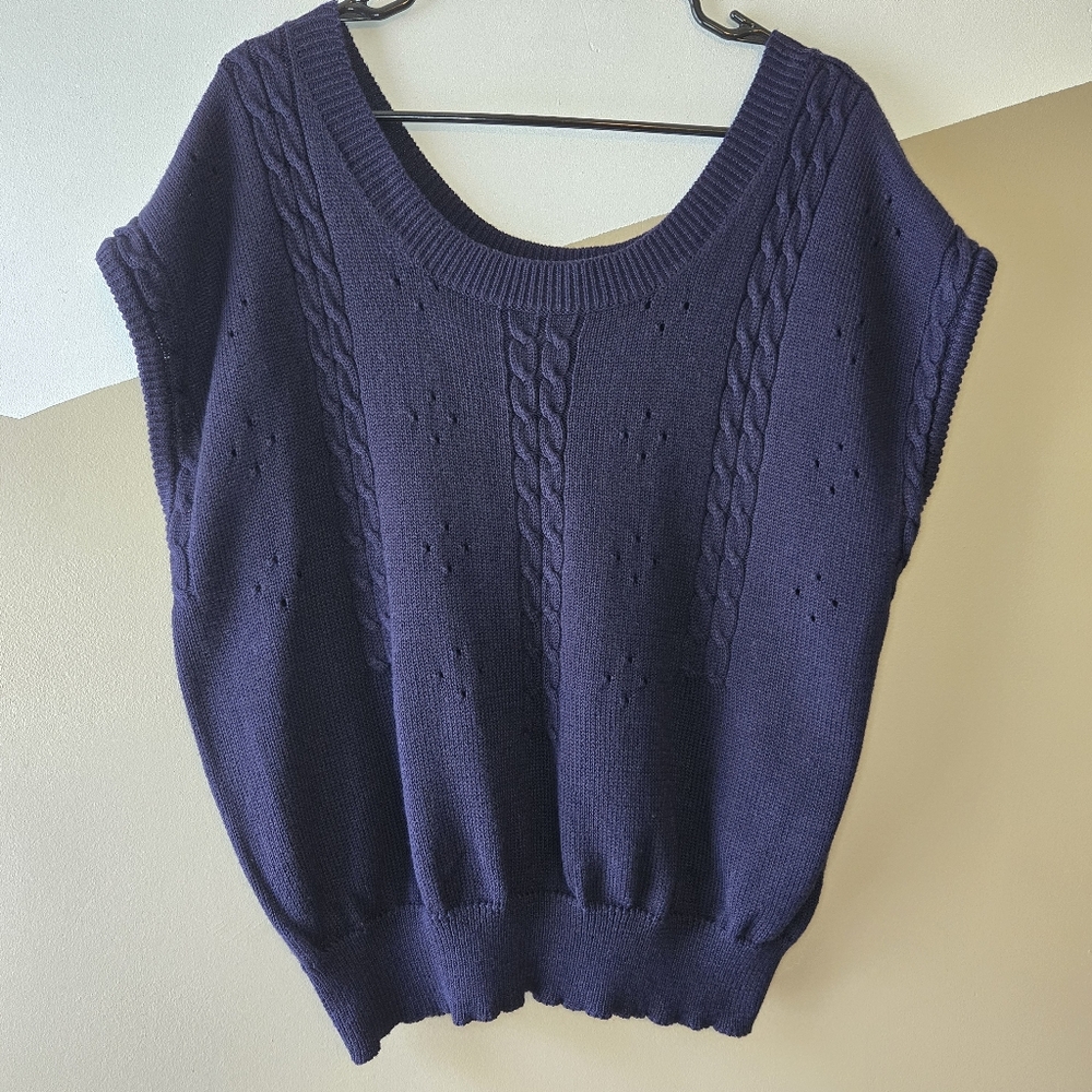 Sue Brett Women's Sweater Shortsleeve Knit Top Navy Blue Size 24 Quality
